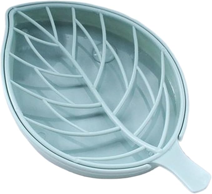 Creative Leaf Shape Soap Box, Double Layer Plastic Soap Holder, Soap Case Soap Dish,Blue