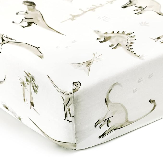 GRSSDER Stretch Ultra Soft Jersey Knit Fitted Crib Sheets Set 2 Pack,Fit All Standard Crib Mattress Pads Safe and Snug, Crib Fitted Sheet for Baby, Dinosaur
