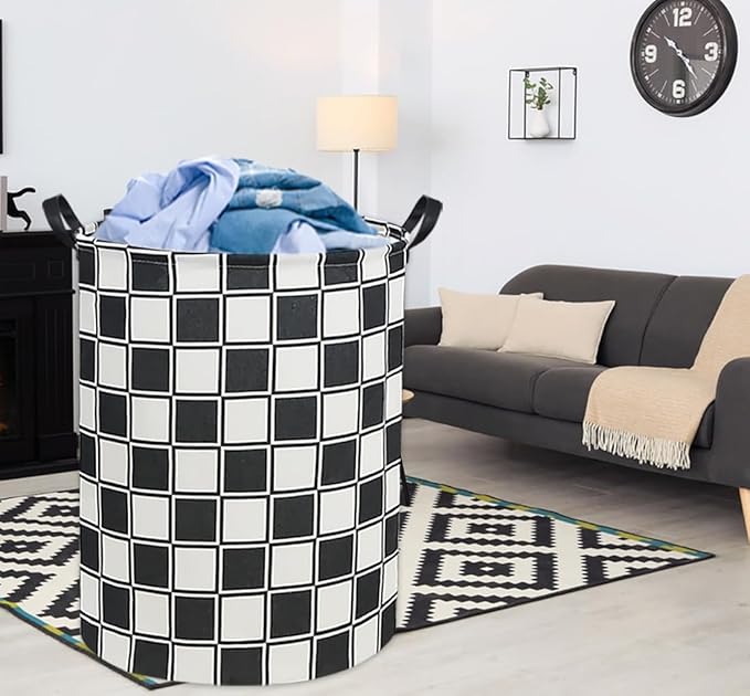 Checkerboard Kids Laundry Basket Baby Hamper Balck White Checkered Toy Storage Bin for Boys Room Decor Baby Nursery Hamper Gift Baskets for Bedroom Bathroom(Balck White Checkered)
