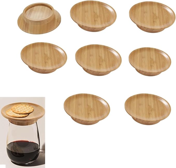 Wine Glass Charcuterie Topper, 8Pcs Charcuterie Wine Toppers, Wine Glass Charcuterie Board Topper, Bamboo Dessert Plates for Family Restaurants Bars (8 Pack)