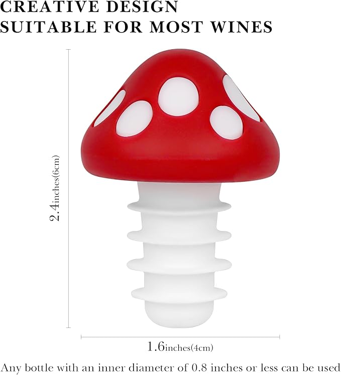 TOCCOOL4 Pack Wine Bottle Stoppers in Mushroom shape, Reusable Silicone Beverage Bottle Stopper, Beer Glass Bottle Sealer Stoppers