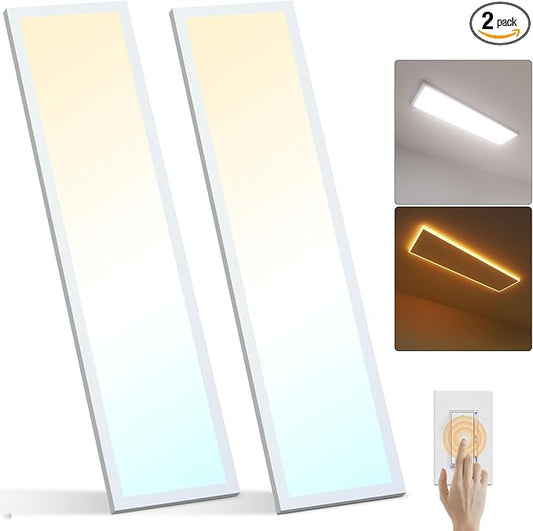 AIKVSXER 2pack White-1x4 LED Flat Panel Light Surface Mount 5500LM 50W TRIAC 10-100% Dimmable Fixture 120V LED Light for Kitchen/Office/Home
