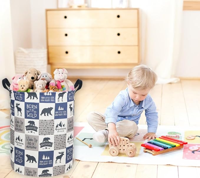 Kids Laundry Hamper, Animal Laundry Basket Collapsible Nordic Style Storage Baskets for Home Decor,Office,Toy Organizer,(Bear)