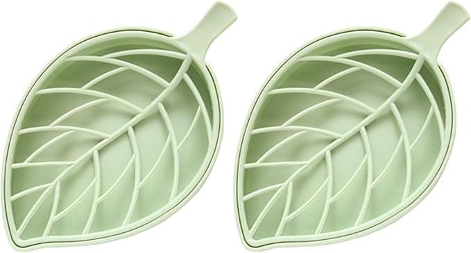 Creative Leaf Shape Soap Box, Double Layer Plastic Soap Holder, Soap Case Soap Dish,Green