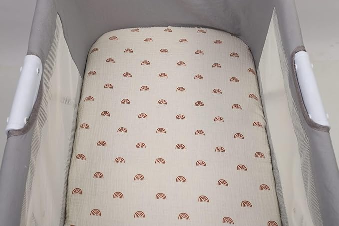 Muslin Bassinet Sheets 32"x 16" Compatible with Dream On Me Karley Bassinet, Delta Children Deluxe and Safety 1st Bassinet, 2 Pack 100% Cotton, Natural and Rainbow