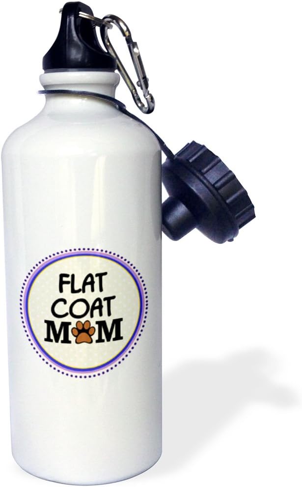3dRose "Flat Coat Dog Mom-flat-coated retriever doggie mama by bread-paw print-doggy lover-pet owner" Sports Water Bottle, 21 oz, White
