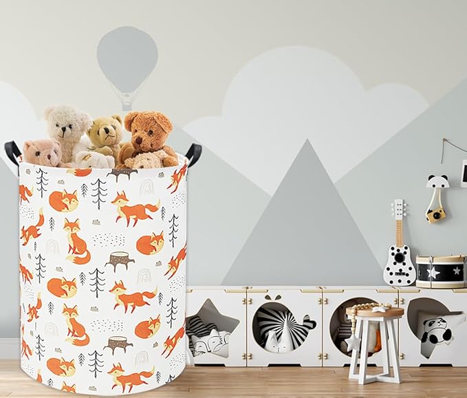Foxes Kids Laundry Basket Baby Hamper Foxes Toy Storage Bin for Boys Room Decor Baby Nursery Hamper Gift Baskets for Bedroom Bathroom(Foxes)