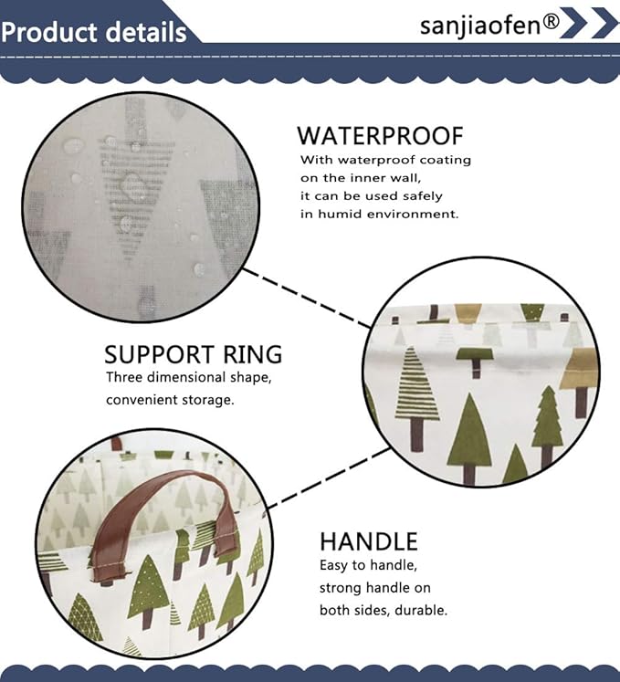 Large Storage Bins,Canvas Fabric Laundry Basket Collapsible Storage Baskets for Home,Office,Toy Organizer,Home Decor (Tree)