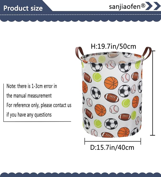 Kids Laundry Basket,Basketball Laundry Hamper Collapsible Baby Storage Baskets for Boys Room Decor,Nursery Hamper,Bedroom,Toy Organizer,(Ball) …