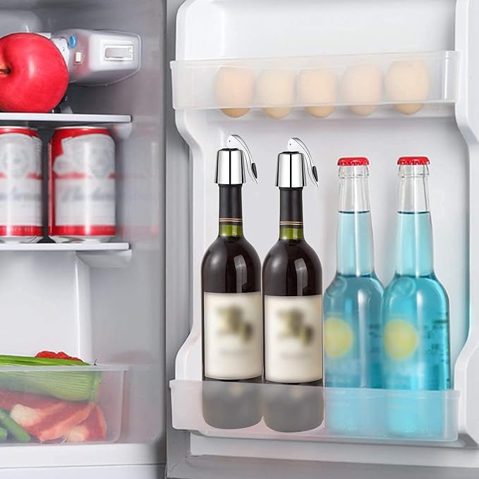 Wine Stoppers(2 PACK Bright),Wine Bottle Stoppers Stainless Steel,Reusable Wine Saver,Wine Sealer Keeps Wine Fresh,Wine Bottle Plug With Silicone,Superior Leak-Proof,Best Gift