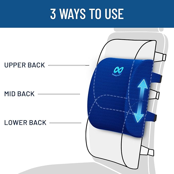 Everlasting Comfort Lumbar Support Pillow for Office Chair - Memory Foam Back Cushion for Chair, Car, Couch - Lumbar Pillow Promotes Better Posture, Back Pain Relief - Ideal for Gaming and Desk Chairs