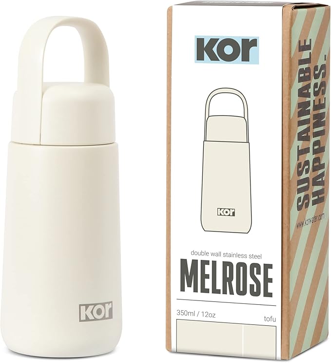 KOR Melrose 12oz Double Wall Insulated Water Bottle - Keeps Beverages Hot for 12hrs, Cold for 24hrs - Stainless Steel Design - Contoured Perfect Spout for Drinking