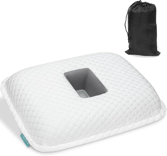 Ear Piercing Pillow with Holes for Ear Pain CNH Side Sleepers, Adjustable Memory Foam Ear Pillow for Ear Discomfor, Earrings, Noise-Canceling Earplugs, Headphones, Enjoy Sound Sleep