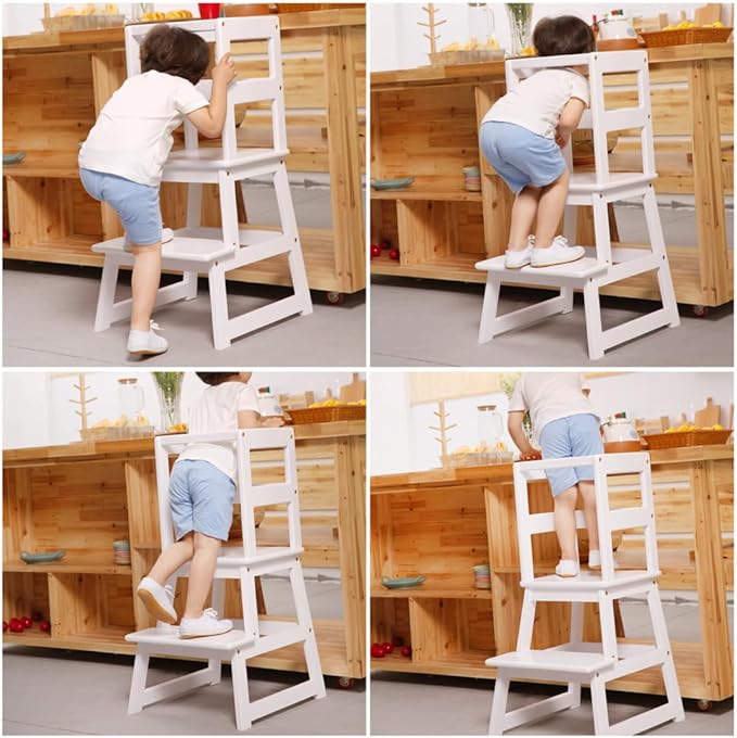 Kitchen Step Stool with Safety Rail and Anti-Slip Mats, Kids Step Stool Toddler Kitchen Stool for Children 18 Months and up