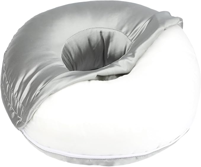 Silky Ear Piercing Pillows with Holes Removable Pillowcase Washable Donut Pillow for Ear Pain Side Sleeping Cartilage CNH Pressure Sore Tinnitus Headphones Relief Guard Protector Gray