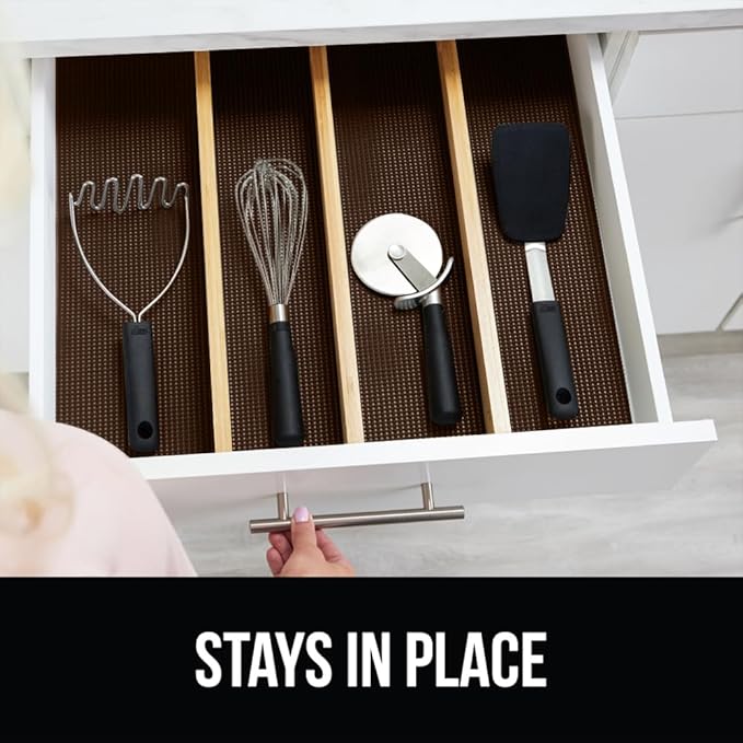 Gorilla Grip powerGRIP Drawer Shelf and Cabinet Liner, Thick Strong Hold, Non-Adhesive Liners Protect Kitchen Cabinets and Cupboard, Bathroom Drawers, Easy Install, Breathable Mat, 12" x10', Chocolate