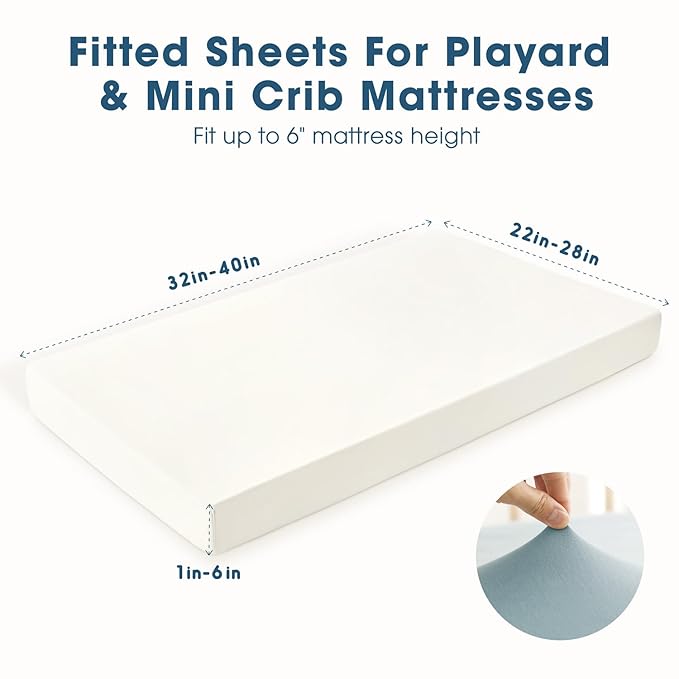 GRSSDER Mini Crib Sheets Fitted, Pack and Play Sheets 2 Pack, Ultra Soft Stretchy Pack N Play Sheets, Universal Fit for Playard Mattress, Jersey Crib Sheets Neutral for Boys and Girls, Blue