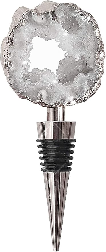 NIKITA Crystal Bottle Stopper - Natural Quartz Agate Bar Accessory in Gold or Silver - Engagement Gifts for Couples Newly Engaged or Bride to Be - Wine seal - Wine Stopper (Silver)