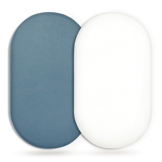 GRSSDER Stretchy Ultra Soft Fitted Bassinet Sheet 2 Pack, Universal Fit for Bassinets Baby Cradle Moses Basket Oval Rectangle Mattress Safe and Snug, Jersey Bassinet Sheets for Girls, Navy/White