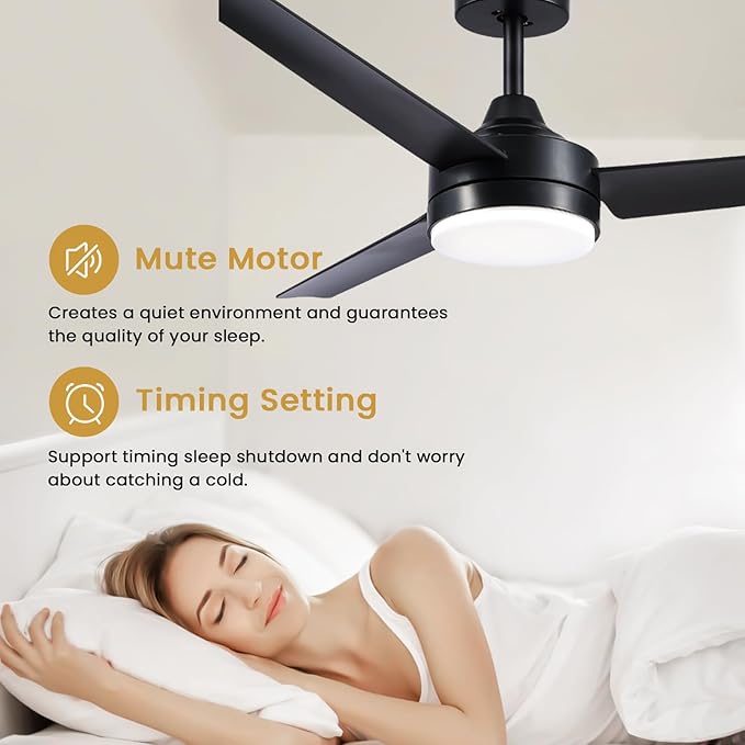 Black Ceiling Fans with Lights and Remote Control,Modern 52 Inch Ceiling Fans with Lights and 6-Speed Modes -Adjustable Dimming - DC Motor - Perfect for Living Room, Bedroom,Dining Room