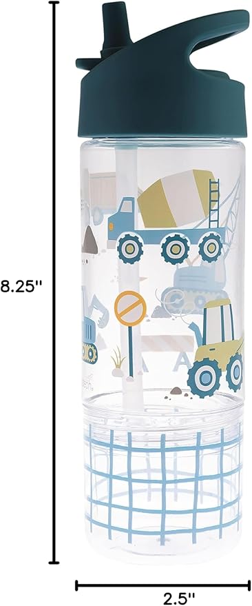Stephen Joseph, Kids Sip and Snack Water Bottle, 12 oz Tritan BPA Free, Drink and Snack Water Bottle for Girls & Boys, Back to School Water Bottle, Construction