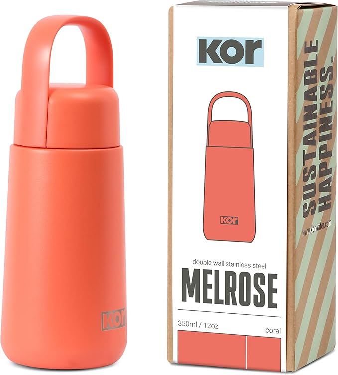 KOR Melrose 12oz Double Wall Insulated Water Bottle - Keeps Beverages Hot for 12hrs, Cold for 24hrs - Stainless Steel Design - Contoured Perfect Spout for Drinking