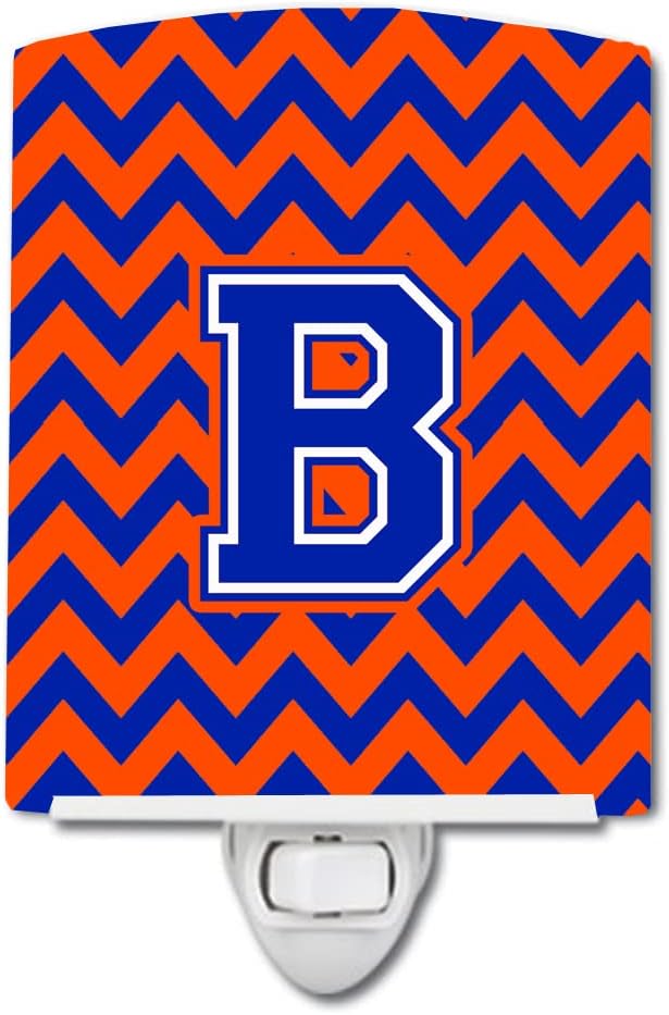 Caroline's Treasures CJ1044-BCNL Letter B Chevron Orange and Blue Ceramic Night Light Compact, UL-Certified, Ideal for Bedroom, Bathroom, Nursery, Hallway, Kitchen, 6x4x3, Multicolor