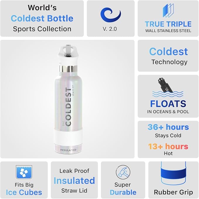 Coldest Water Bottle with Standard Mouth Straw Lid Metal Thermos Vacuum Insulated Stainless Steel l Reusable Leak Proof Cupholder Flask (21 oz, Cosmic Ice)