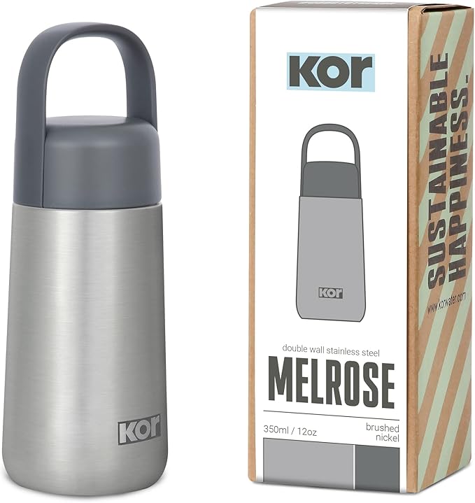 KOR Melrose 12oz Double Wall Insulated Water Bottle - Keeps Beverages Hot for 12hrs, Cold for 24hrs - Stainless Steel Design - Contoured Perfect Spout for Drinking