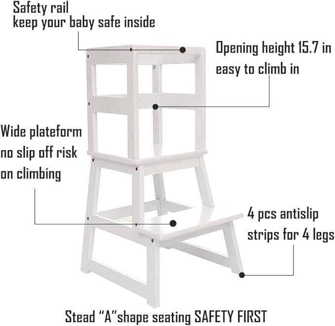 Kitchen Step Stool with Safety Rail and Anti-Slip Mats, Kids Step Stool Toddler Kitchen Stool for Children 18 Months and up