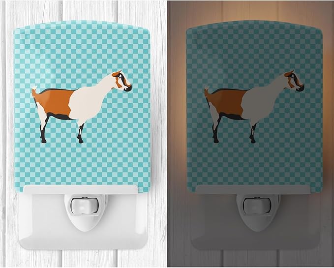 Caroline's Treasures BB8054CNL Alpine Goat Blue Check Ceramic Night Light Compact, UL-Certified, Ideal for Bedroom, Bathroom, Nursery, Hallway, Kitchen, 6x4x3, Multicolor