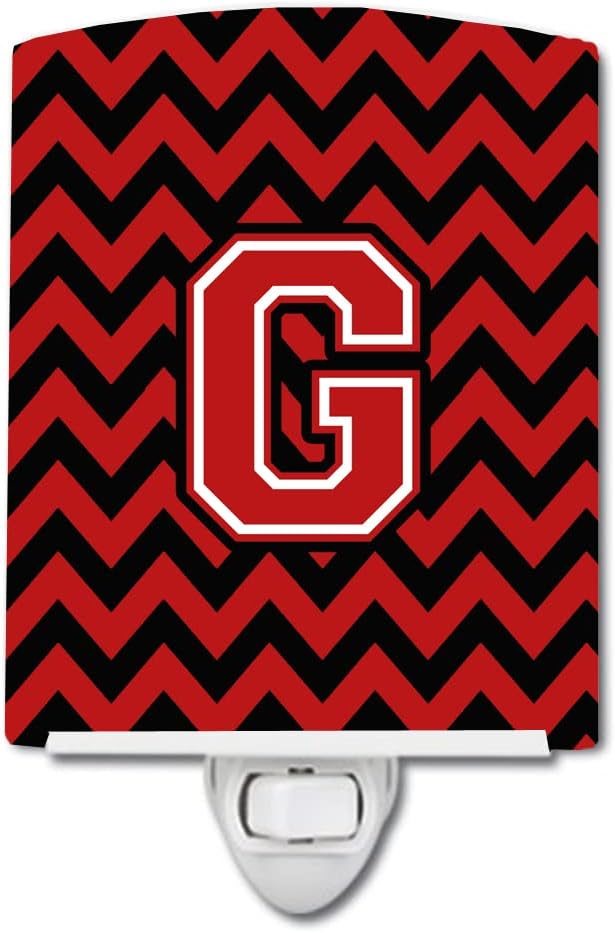 Caroline's Treasures CJ1047-GCNL Letter G Chevron Black and Red Ceramic Night Light Compact, UL-Certified, Ideal for Bedroom, Bathroom, Nursery, Hallway, Kitchen, 6x4x3, Multicolor