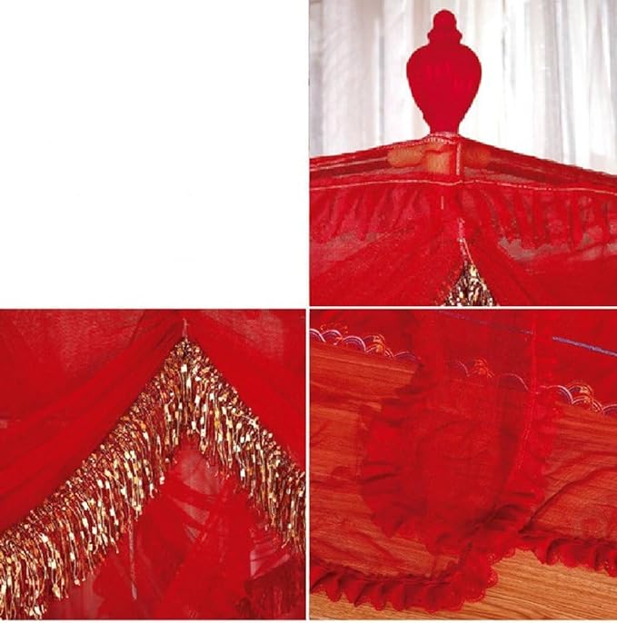 Mengersi Red Canopy Bed Curtains Bed Canopy,Four Corner Post Bed Curtains Elegant Bed Draperies Bedroom Decoration,California King