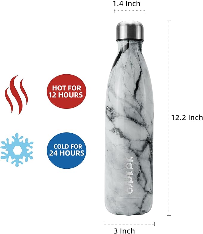 BJPKPK Stainless Steel Water Bottles -25oz/750ml -Insulated Water Bottles,Sports Water Bottles Keep Cold for 24 Hours and Hot for 12 Hours,Metal Travel Water Bottle,Marble Frozen
