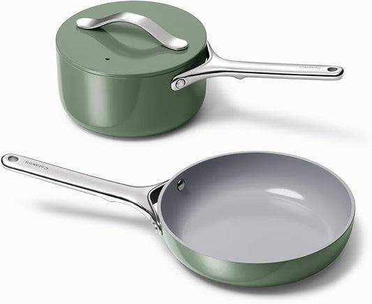 Caraway Mini Cookware Set - Non-Stick Ceramic Fry Pan (1.05 qt, 8") & Sauce Pan (1.75 qt) - Non Toxic, PTFE & PFOA Free - Oven Safe & Stovetop Agnostic (Gas, Electric & Induction) - Sage