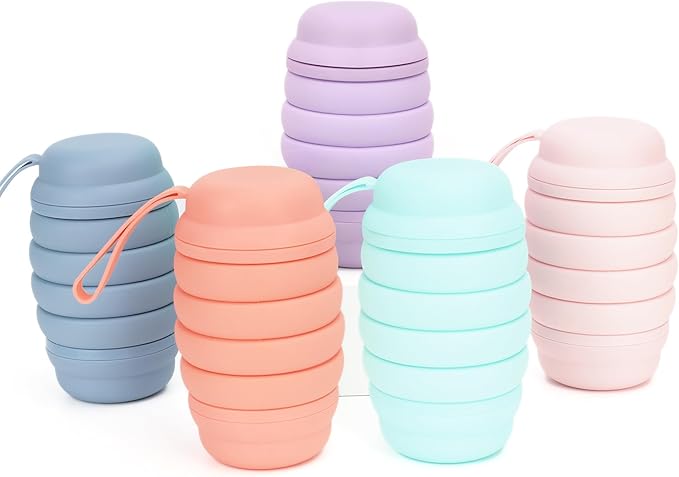 Collapsible 16 oz Water Bottle, Reusable Water Bottle, Portable Water Bottle, Pill Storage, Silcone Water Bottle, BPA Free, Vitamin Storage. (Blue)