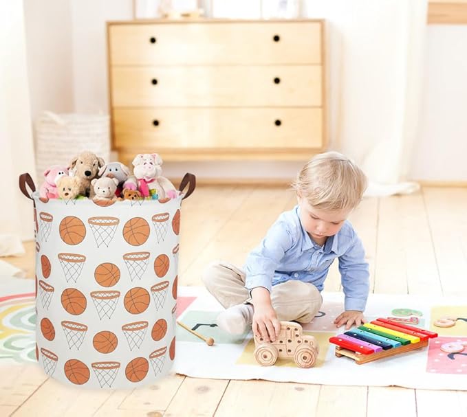 Kids Laundry Hamper,Canvas Basketball Laundry Basket Collapsible Boys Storage Baskets for Home,Office,Toy Organizer,Home Decor(basketball)
