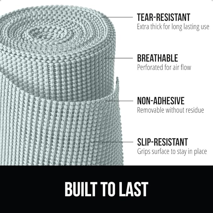 Gorilla Grip powerGRIP Drawer Shelf and Cabinet Liner, Thick Strong Hold, Non-Adhesive Liners Protect Kitchen Cabinets and Cupboard, Bathroom Drawers, Easy Install, Breathable Mat, 12" x10', Spa Blue