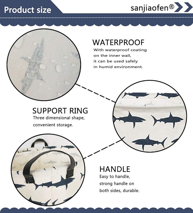 Kids Laundry Hamper,Canvas Shark Hamper Collapsible Boys Storage Baskets for Shark Room Decor,Nursery Hamper,Toy Organizer,(Shark)