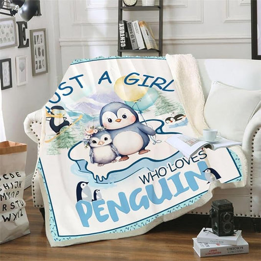 Just A Girl Who Love Penguin Blanket Cute Funny Penguin Decor Throw Blanket Gifts for Girls Boys Penguin Lover Super Warm Soft Plush Bedding Blanket (PENGUIN,50"x 60")