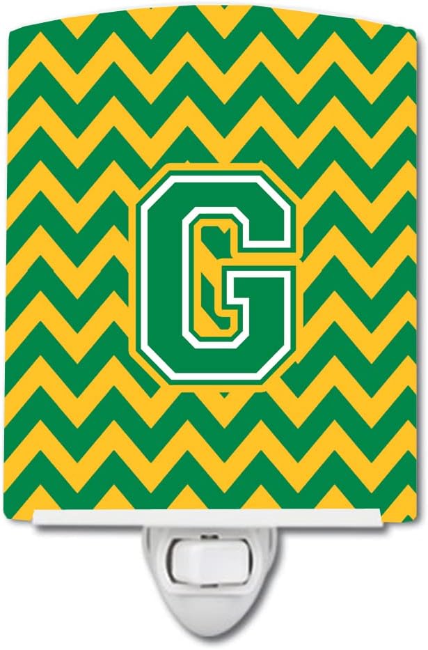 Caroline's Treasures CJ1059-GCNL Letter G Chevron Green and Gold Ceramic Night Light Compact, UL-Certified, Ideal for Bedroom, Bathroom, Nursery, Hallway, Kitchen, 6x4x3, Multicolor