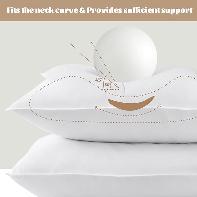 WOLKI Feather Down Alternative Pillows Sandard Size Set of 2, 100% Soft Cotton Shell Bed Pillow, Hotel Sleeping Pillow for Back, Stomach or Side Sleepers 20x26