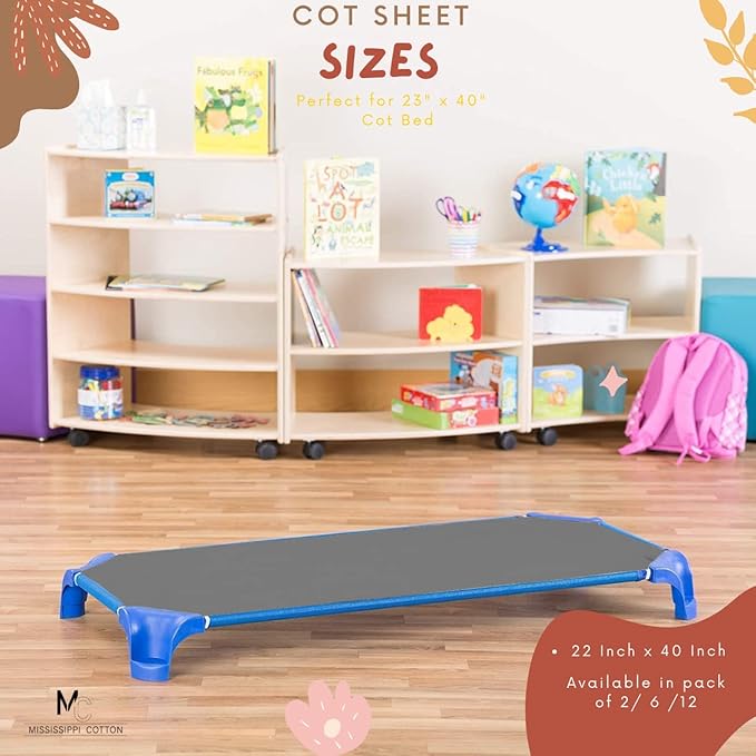 Pack of 24 Cot Sheet for Daycare Preschool Cot Bed -Polyblend Fabric with Corner Elastic Cots Sheets Fits On 22" X 40" Inches Size Toddler and Preschool Daycare Cot Dark Grey 22 X 40 Size