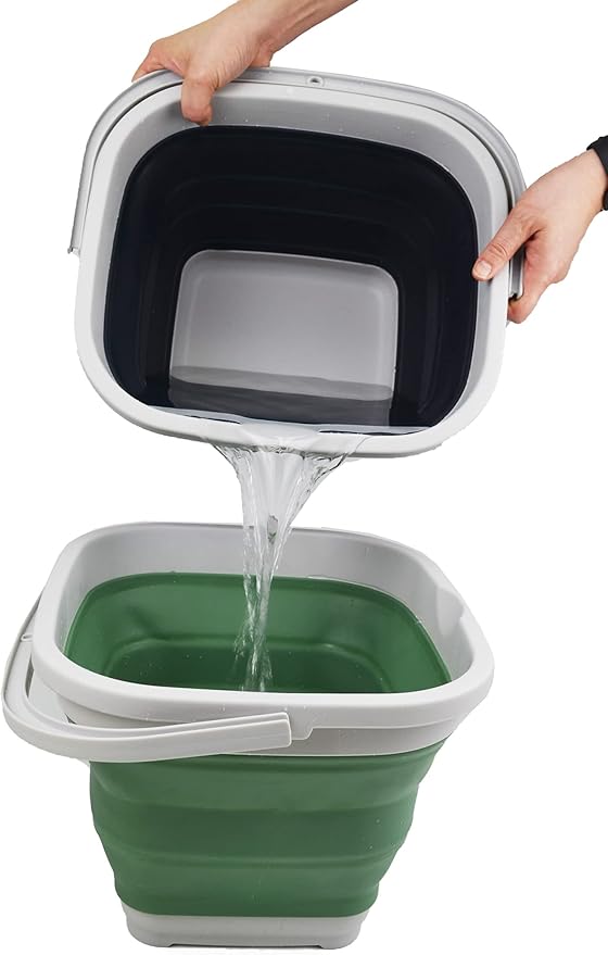 SAMMART 10L (2.6 gallon) Collapsible Rectangular Handy Basket/Bucket (Grey/Dark Sea Green (Set of 2))