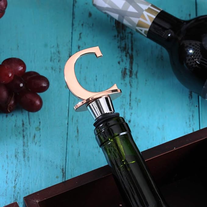 Wine and Beverage Bottle Stopper With Rose Gold Finish-Perfect Presents/Gift Idea for Valentines Day, Mothers Day, Fathers Day, Thanksgiving Day,C-Initial (Letter C)