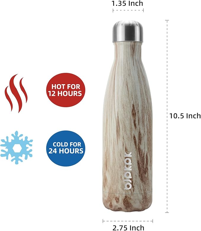 BJPKPK 17 oz Stainless Steel Insulated Water Bottle Cola Shape Big Water Bottles For Travel,Wood-Yellow Gray