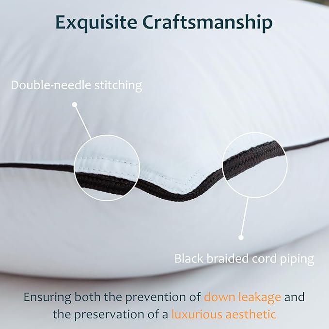 Hungarian Goose Down Pillow Standard Size, Ultimate Comfort 750+ Fill Power, 480 Thread Count 100% Cotton Shell, Luxury Bed Pillow for Sleeping - Standard (20" x 26")