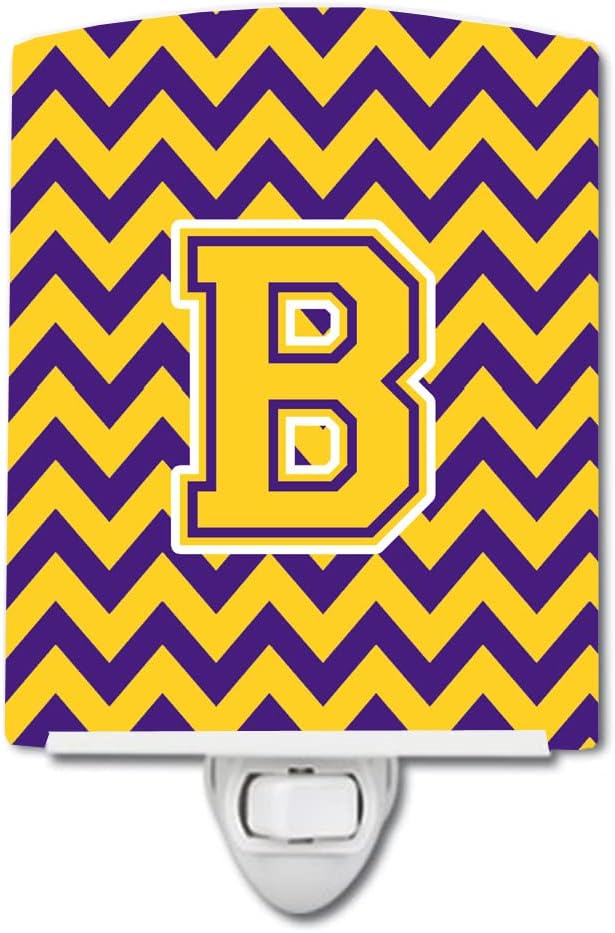 Caroline's Treasures CJ1041-BCNL Letter B Chevron Purple and Gold Ceramic Night Light Compact, UL-Certified, Ideal for Bedroom, Bathroom, Nursery, Hallway, Kitchen, 6x4x3, Multicolor