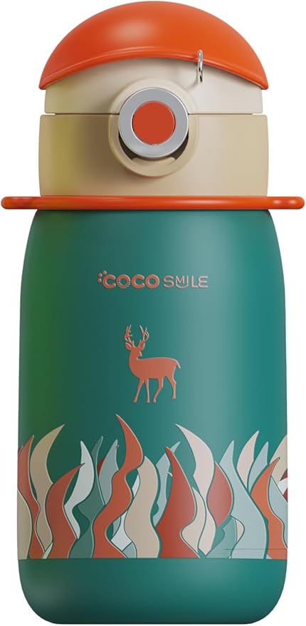 Thermal Vacuum Insulated Water Bottle with Straw & lid - Durable & Premium Design - Easy Open Button, Food Grade Stainless Steel - Dishwasher Safe kids cup (17 Oz)