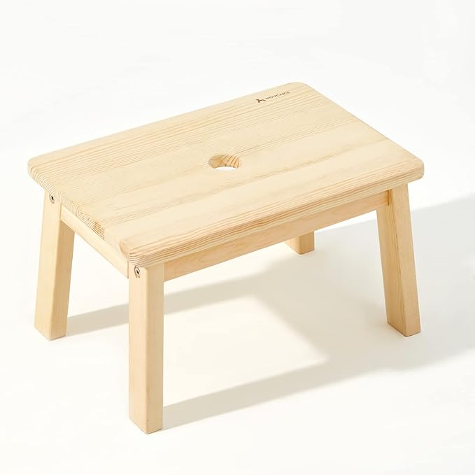 HOUCHICS Wooden Step Stool for Kids,Solid Birch for Kitchen Bedroom Living Room Bathroom Toilet Nursery Toddlers Potty Training Stool with Non-Slip Pads and 220lb Load Capacity (Natural